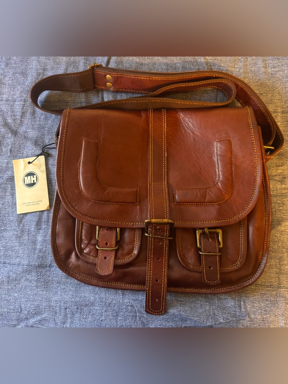 Classic Brown Leather Messenger Bag with Adjustable ( shoulder orcrossbody)Strap